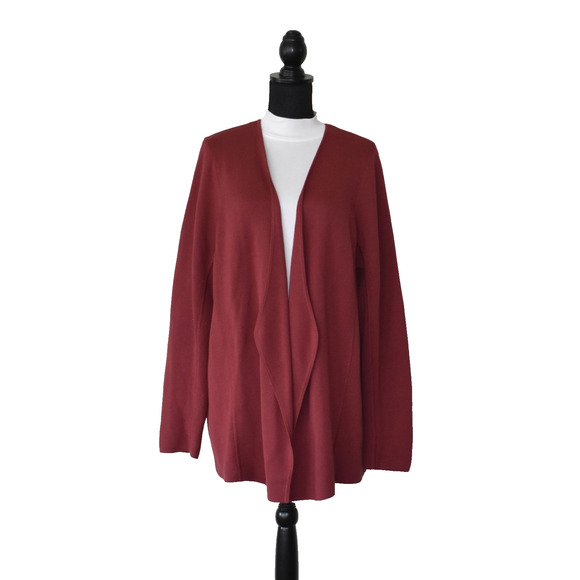 A6 Auth EILEEN FISHER Red Silk & Organic Cotton Open Front Long Cardigan Size XL - Picture 1 of 4